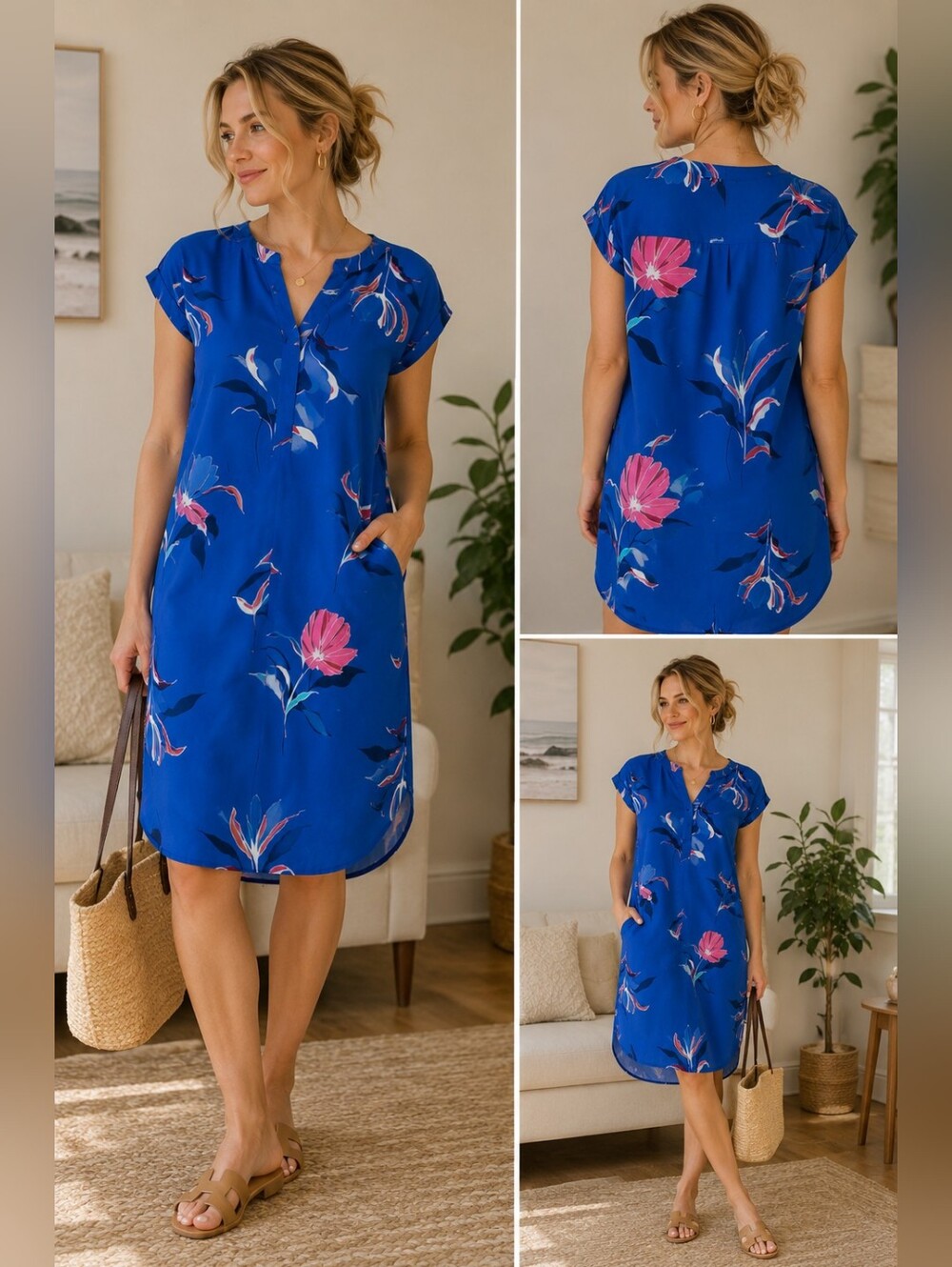 New Day Blue Floral Midi Dress – Size Medium